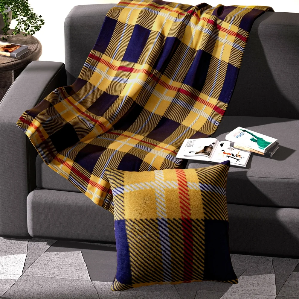 NEW Homesmart 2 in 1 Plaid Design Flannel Blanket Pillow - Gold